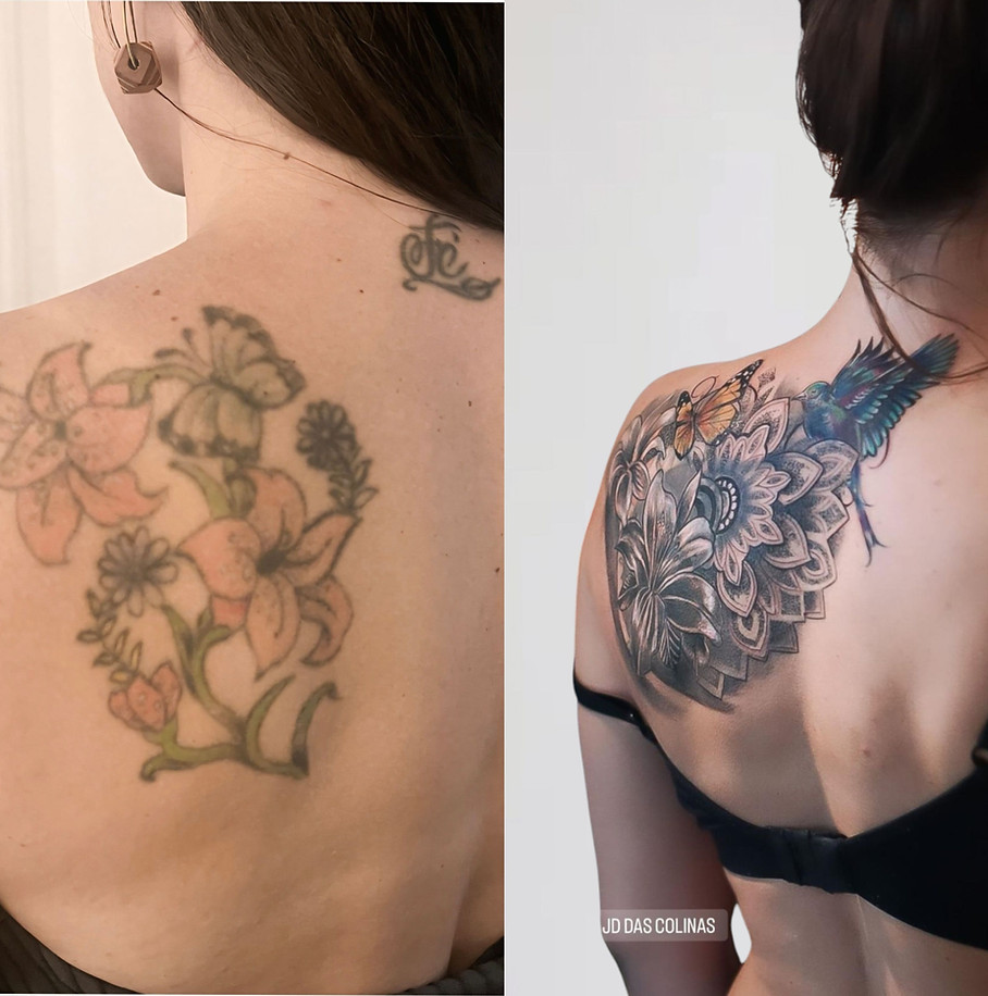 Tatuagem desbotada antes da reforma